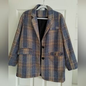 Pinkyotto Plaid Blue and Tan Blazer Medium